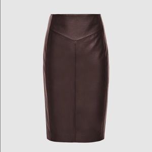 NWT Reiss Megan Leather Pencil Skirt Berry Size 10